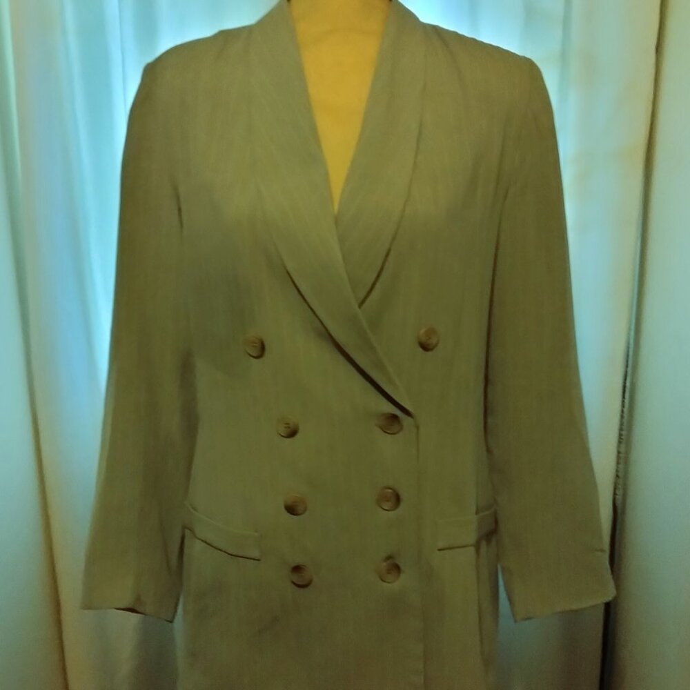 Light grey pinstripe double breasted jacket.